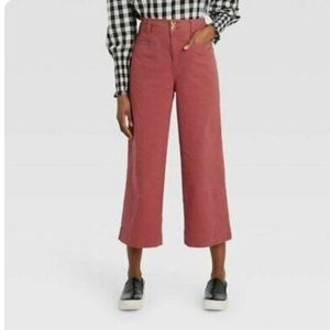 Red Wide Leg Crop High Rise Pant